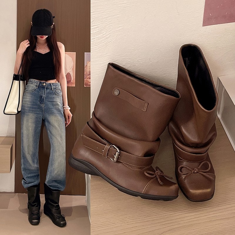 Heels - Bow Mid-leg Boots Women's Autumn New