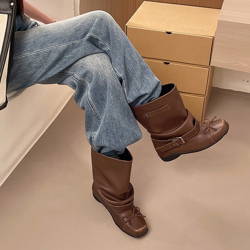 Bow Mid-leg Boots Women's Autu - đánh giá và giá Heels