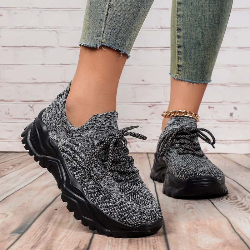 Fashion Chunky Platform Sneake - đánh giá và giá Knit Fabric Lace Up Sneakers